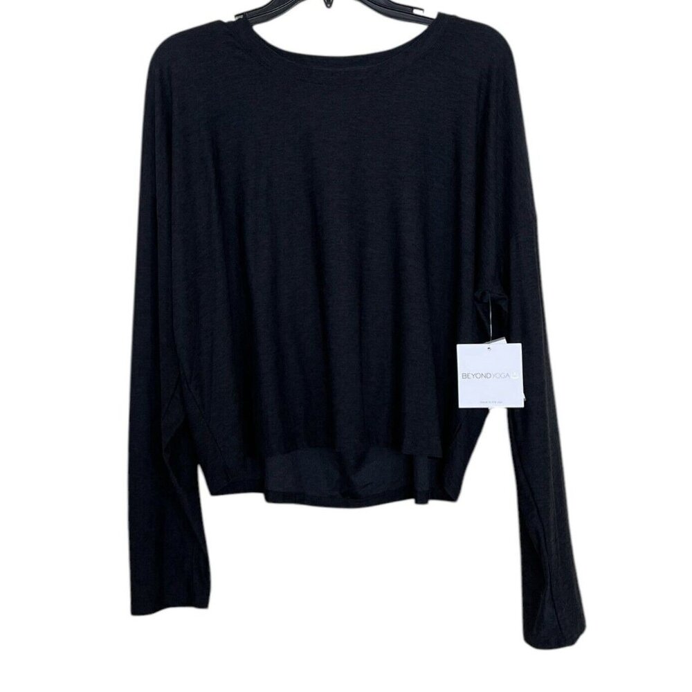 Beyond Yoga Top Womens Size XL long Sleeve Open Back Dark Grey Cropped